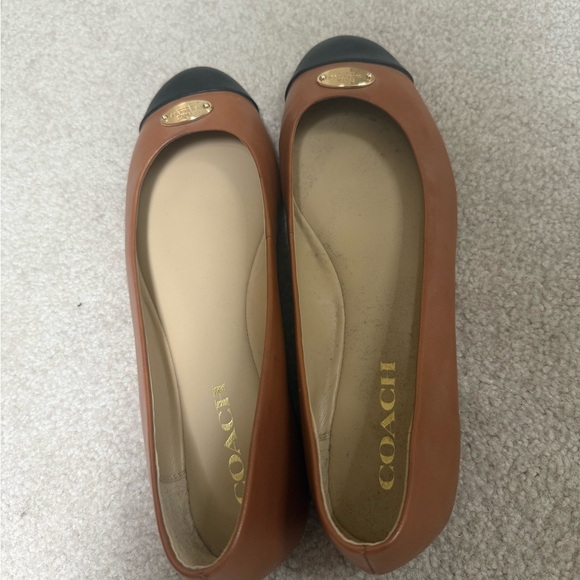 Coach Cap Toe \'Ashley\' Flats Brown & Black Leather Gold